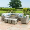 Oxford Corner Rattan Dining Set with Fire Pit Rising Table and Armchair